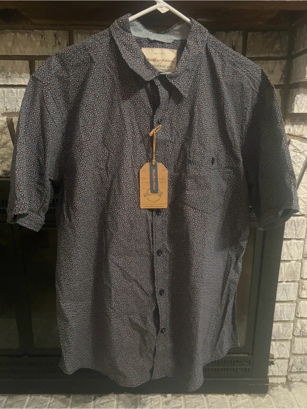 Weatherproof Navy Microprint Short-Sleeve Button-Down Shirt